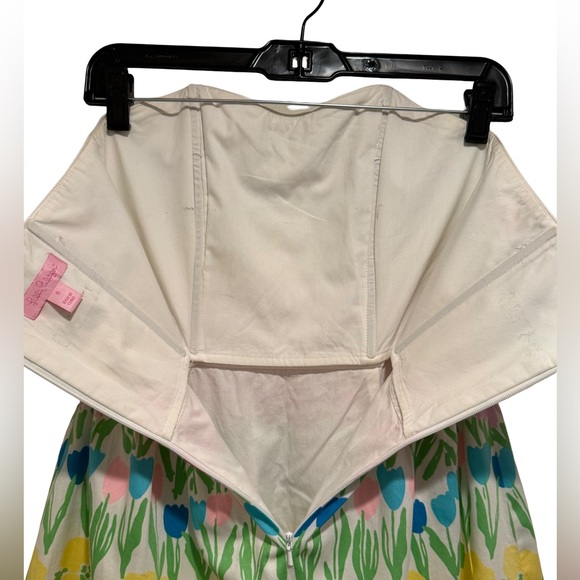 Lilly Pulitzer EUC Size 0 Pretty Yellow Pink Green Strapless Mini Sundress (616) - Picture 9 of 13